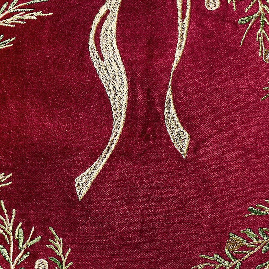 Wreath Velvet Embroidered Christmas Throw Pillow, close-up detail