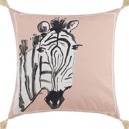 Zebra Embroidered Throw Pillow, close-up detail
