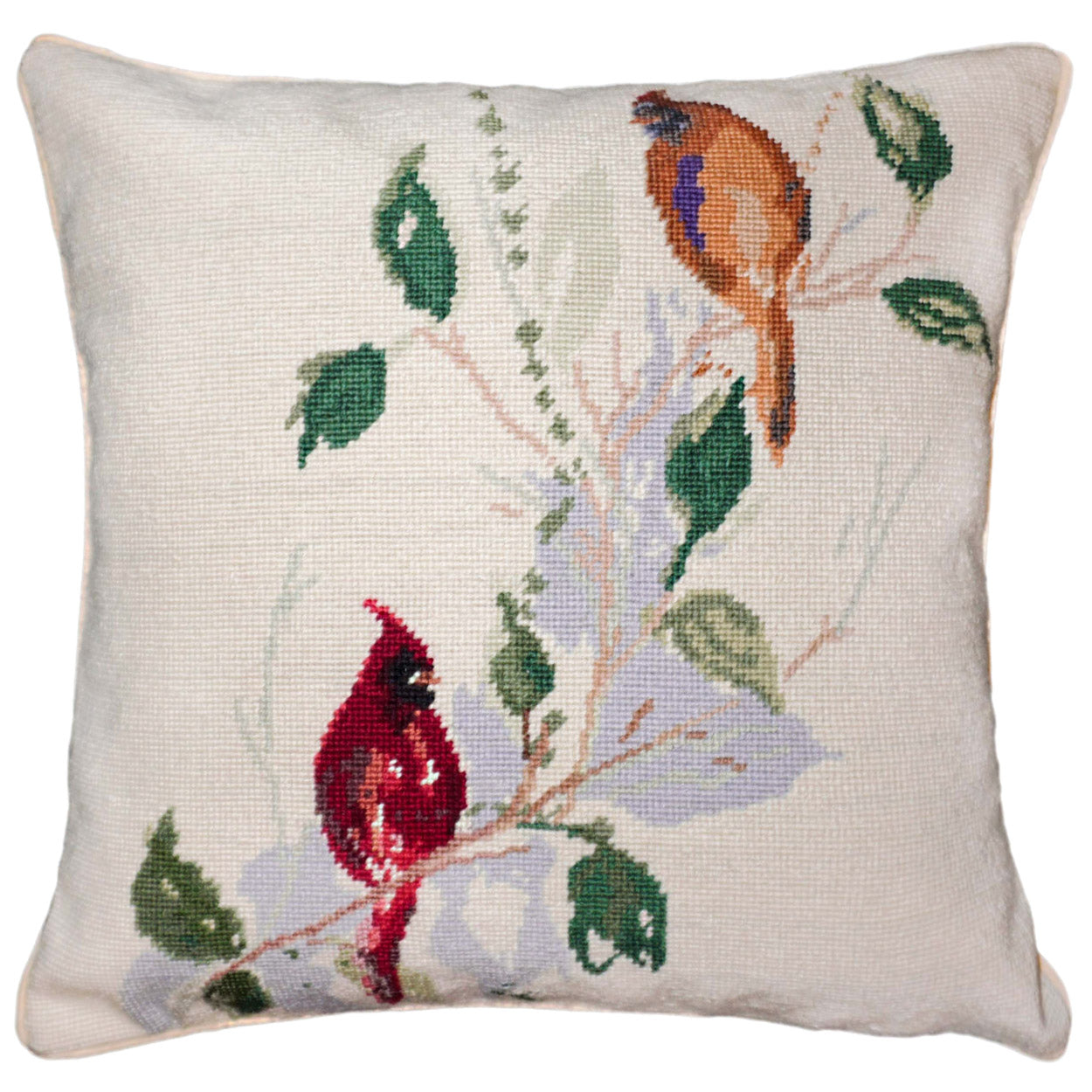 Cardinals Wildife Bird Needlepoint Throw Pillow, Size: 18x18