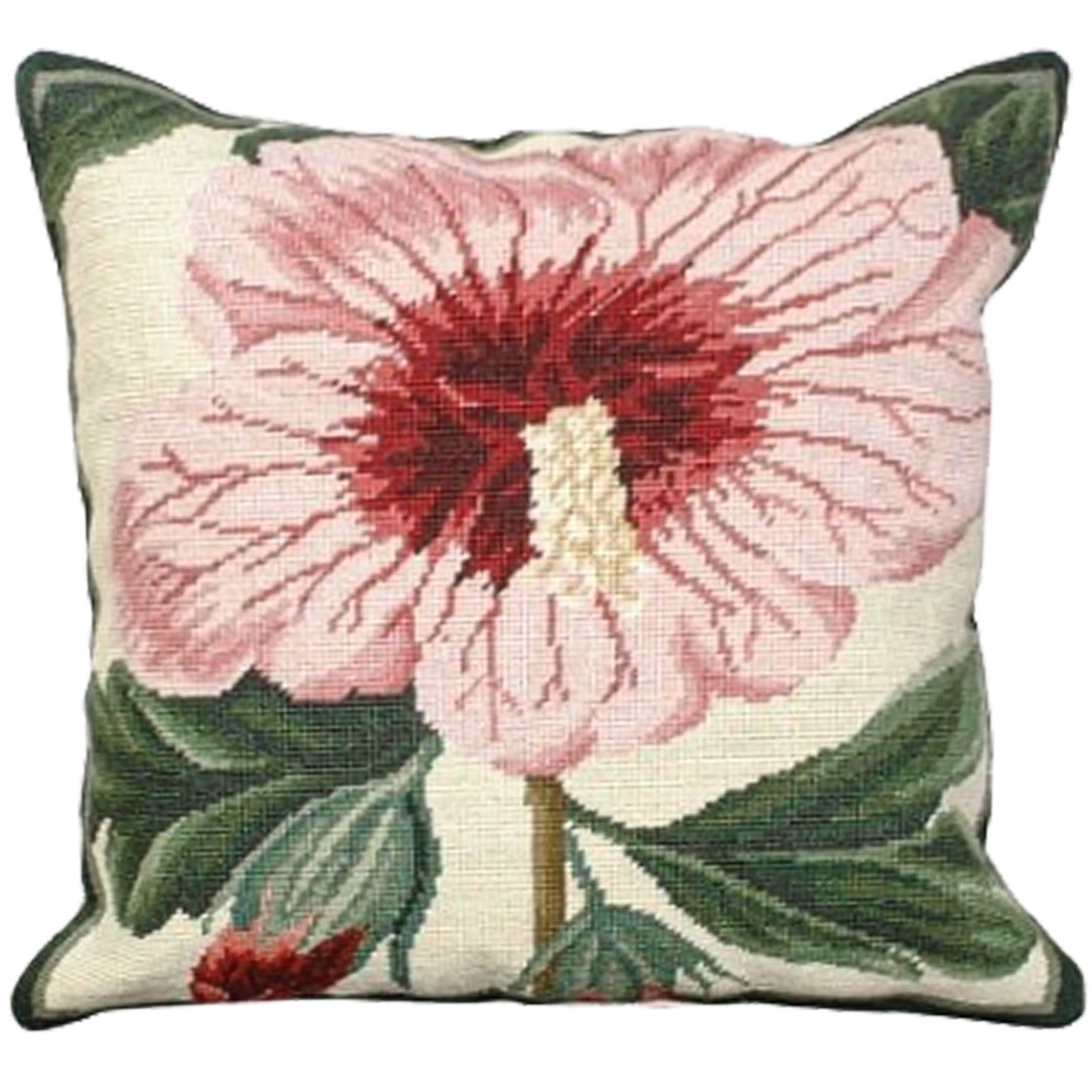 Pink Hibiscus Botanical Design Needlepoint Throw Pillow, Size: 18x18