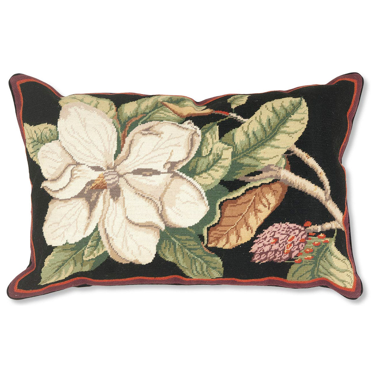 White Magnolia Decorative Floral Needlepoint Pillow, Size: 18x28