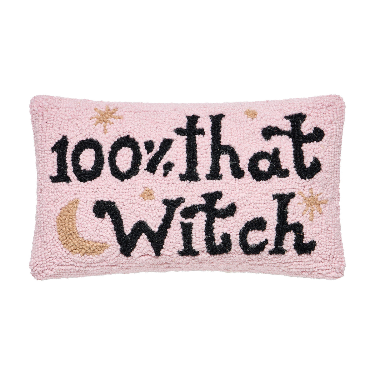 100% That Witch Hooked Wool Halloween Throw Pillow, 9x16 inch, front view
