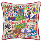 12 Days of hand-embroidered throw pillow with festive holiday seasonal design
