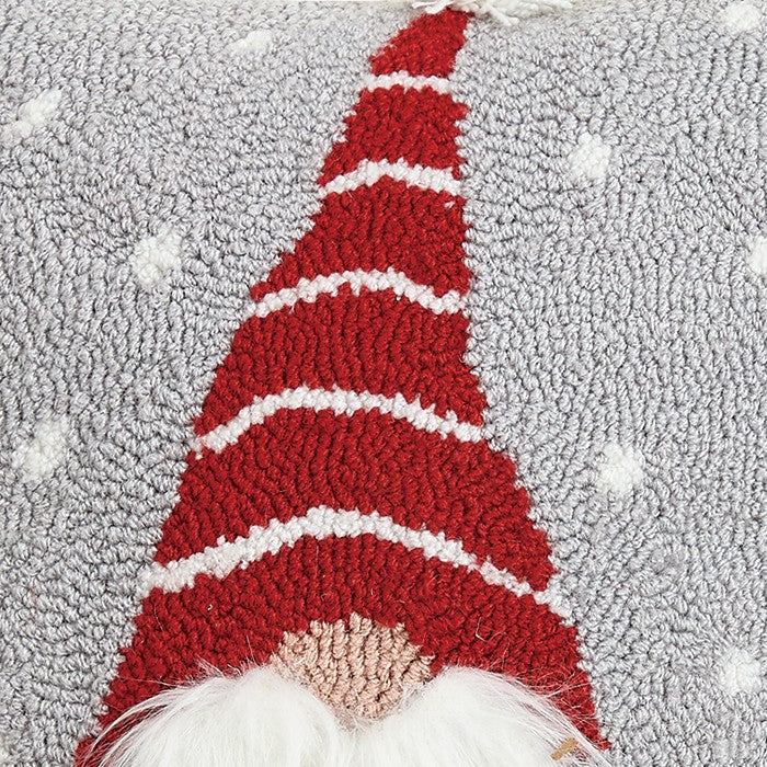 3D Gnome Hooked Wool Christmas Throw Pillow, close-up detail