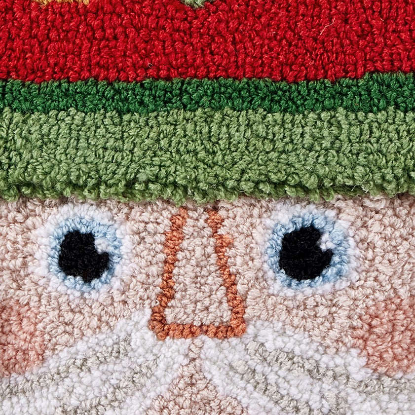 3D Nutcracker Hooked Christmas Throw Pillow, close-up detail
