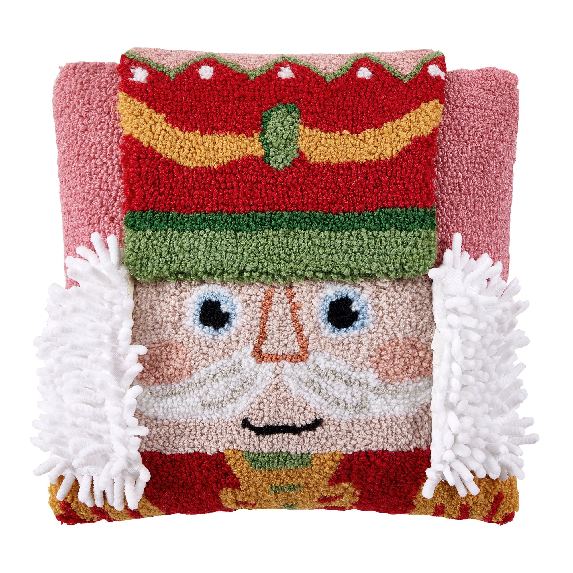 3D Nutcracker Hooked Christmas Throw Pillow, 14x14 inch, front view