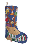 3D Reindeer with Bell Hooked Christmas Stocking, 12x20 inch, front view