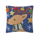 3D Reindeer with Bell Hooked Christmas Throw Pillow, 14x14 inch, front view