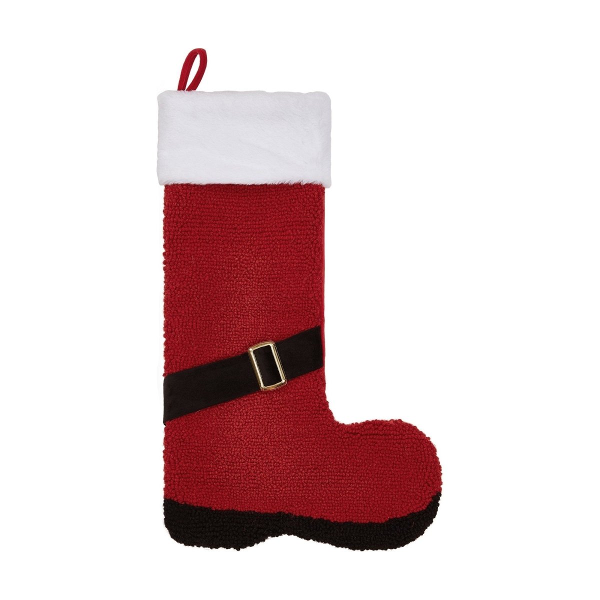 3D Santa Boot with Belt Hooked Wool Christmas Stocking, 13x21 inch, front view