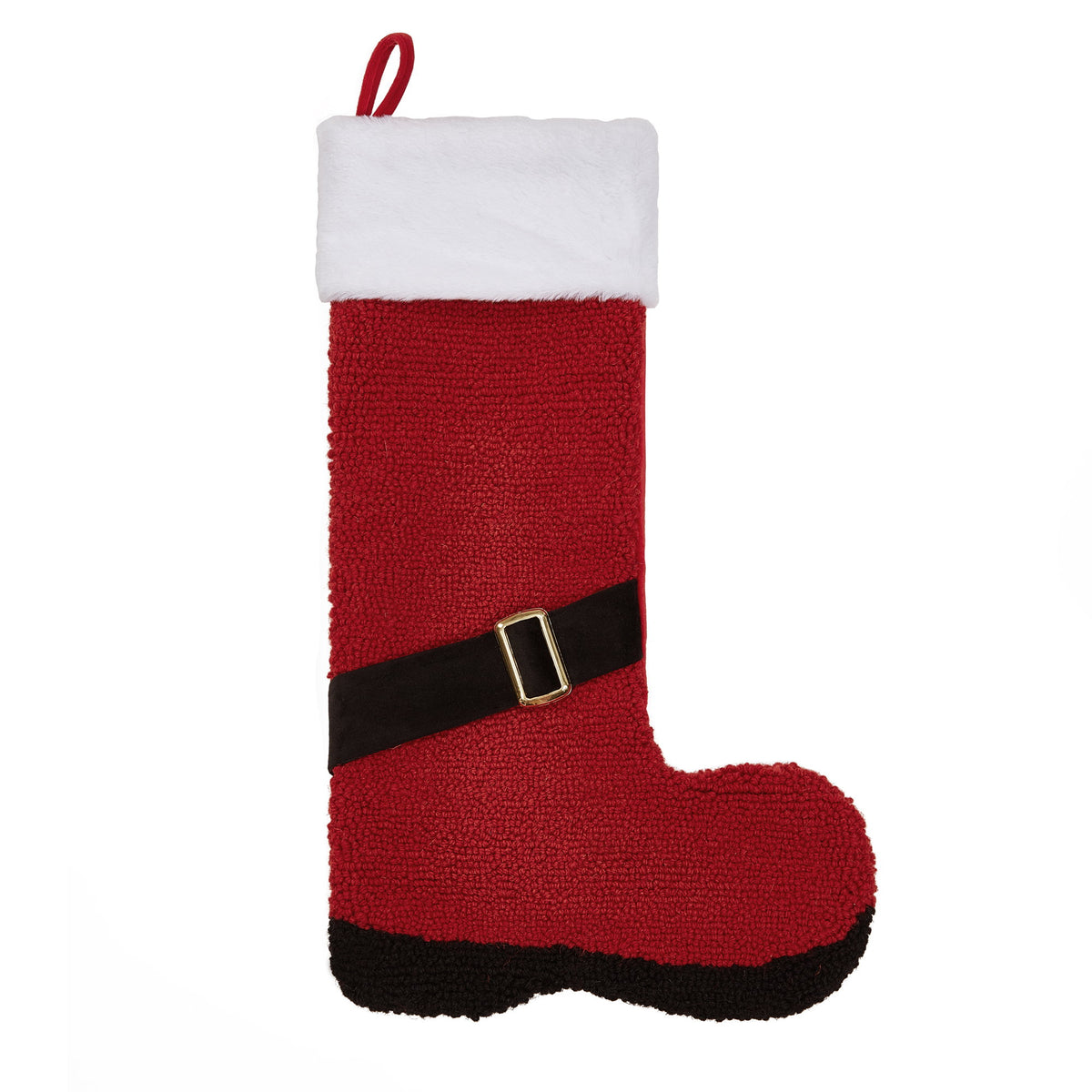 3D Santa Boot with Belt Hooked Wool Christmas Stocking, 13x21 inch, front view