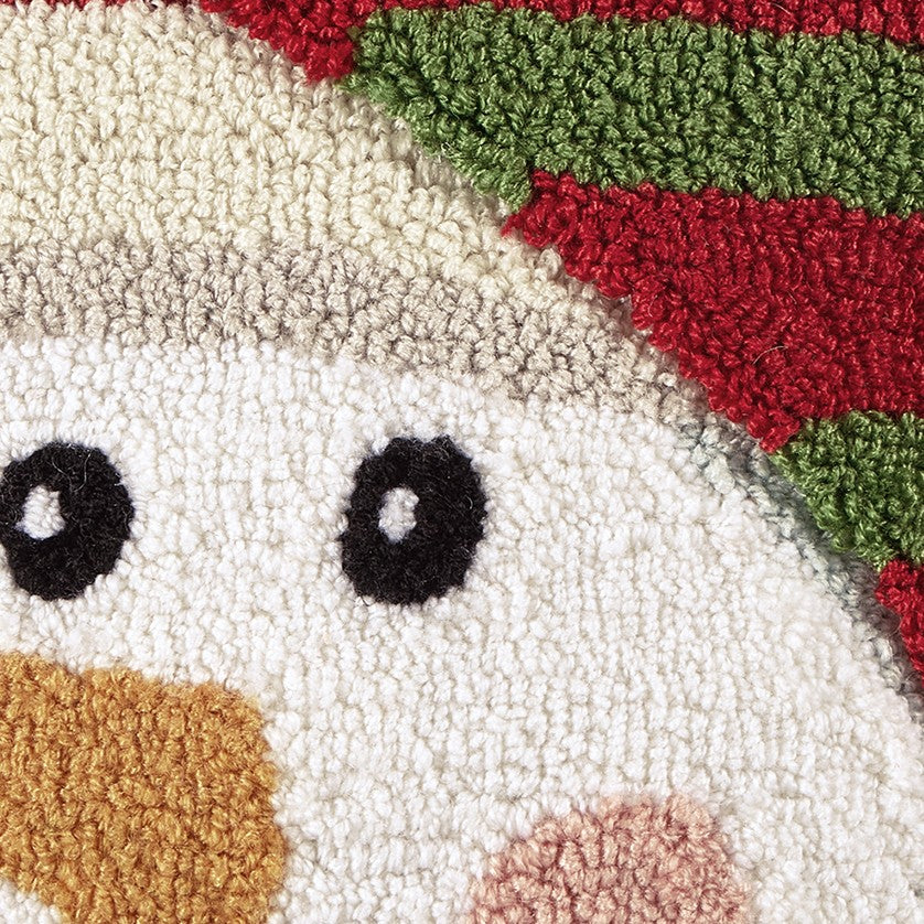 3D Snowman Hooked Christmas Throw Pillow, close-up detail