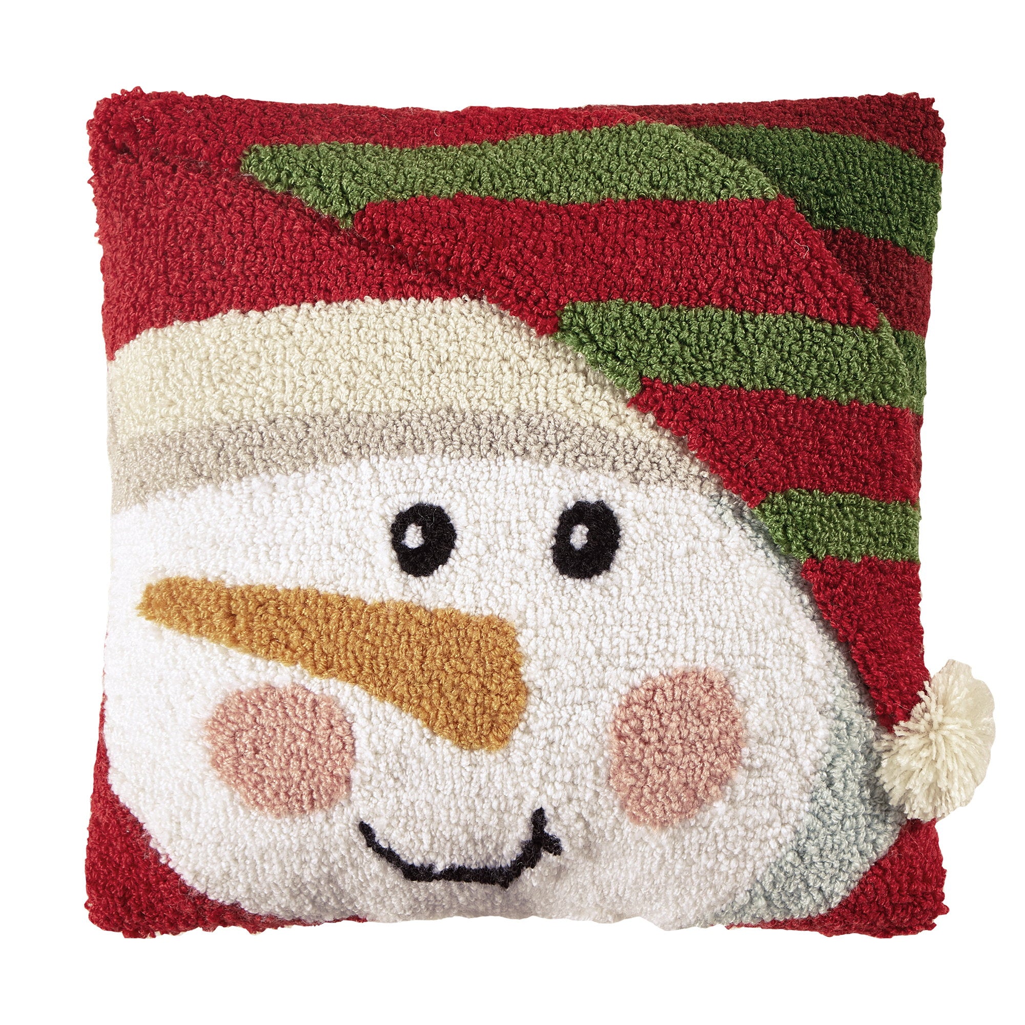3D Snowman Hooked Christmas Throw Pillow, 14x14 inch, front view