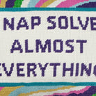 A Nap Solves Almost Embroidered Needlepoint Throw Pillow, close-up detail