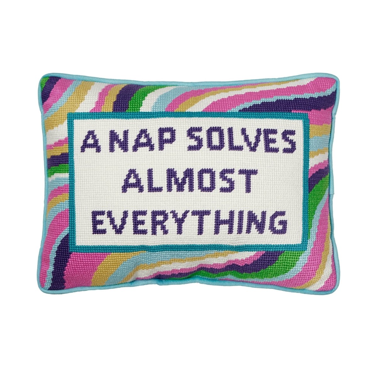 A Nap Solves Almost Embroidered Needlepoint Throw Pillow, 10x14 inch, front view