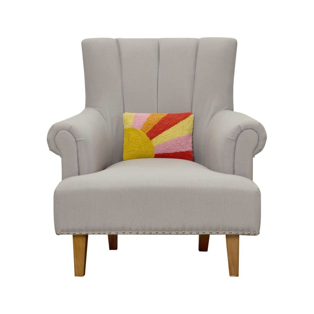 Abstract Sunburst Boho Wool Hooked Throw Pillow, styled lifestyle view