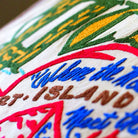 Acadia Coastal Views National Park Embroidered Pillow - close-up detail of hand-embroidered needlepoint stitching
