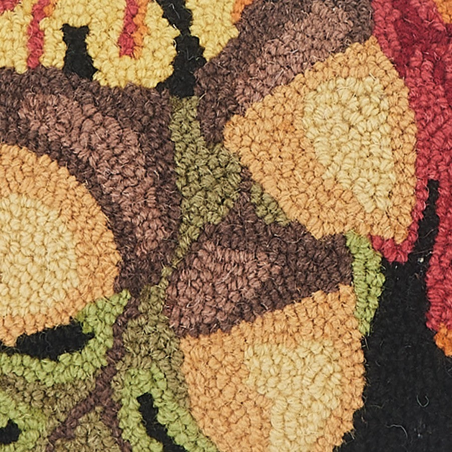 Acorn with Leaves Hooked Wool Fall Harvest Throw Pillow, close-up detail
