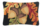 Acorn with Leaves Hooked Wool Fall Harvest Throw Pillow, 8x12 inch, front view