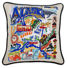 Alaska Wilderness State hand-embroidered throw pillow showcasing iconic landmarks