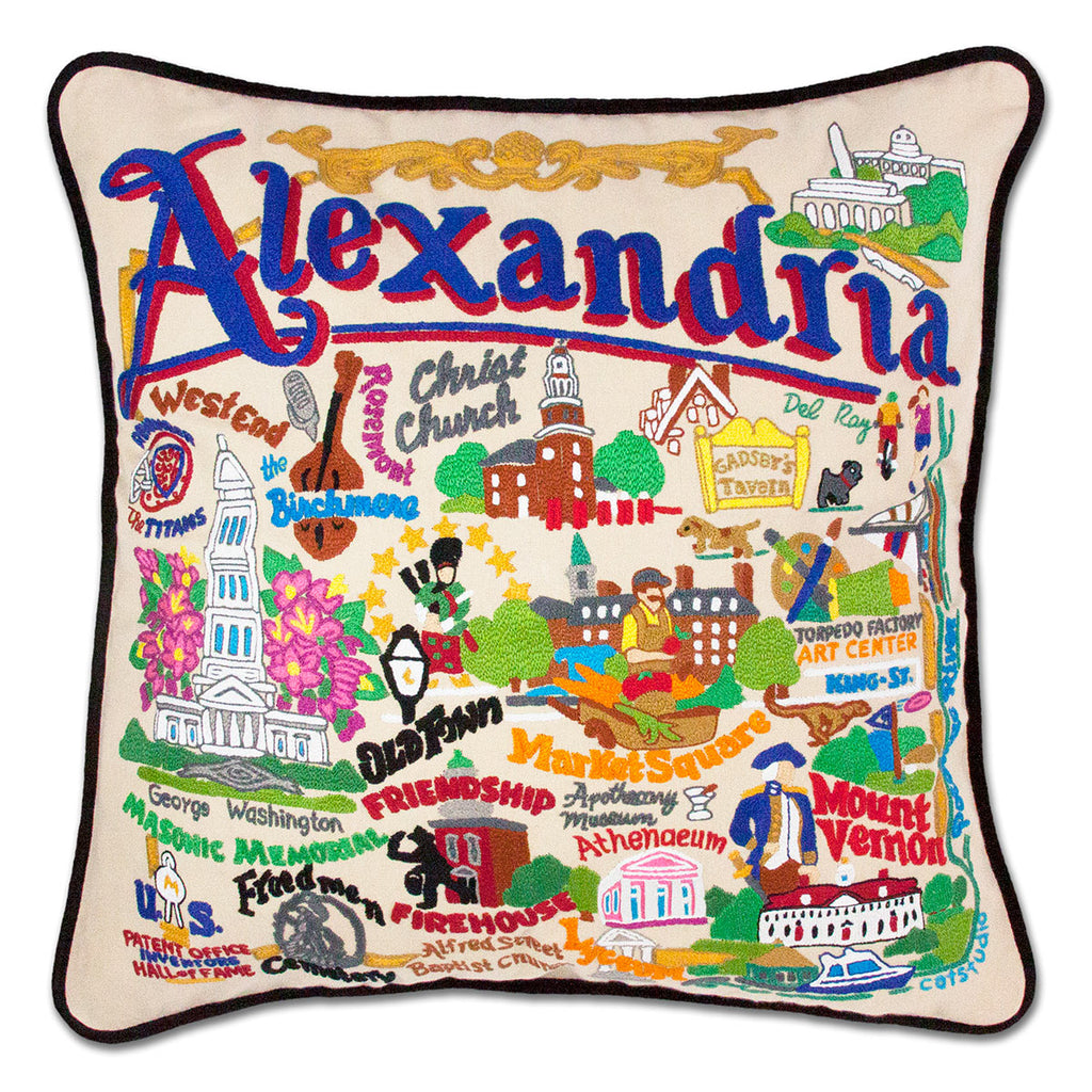 Alexandria, VA Historic City embroidered throw pillow with historic landmarks.