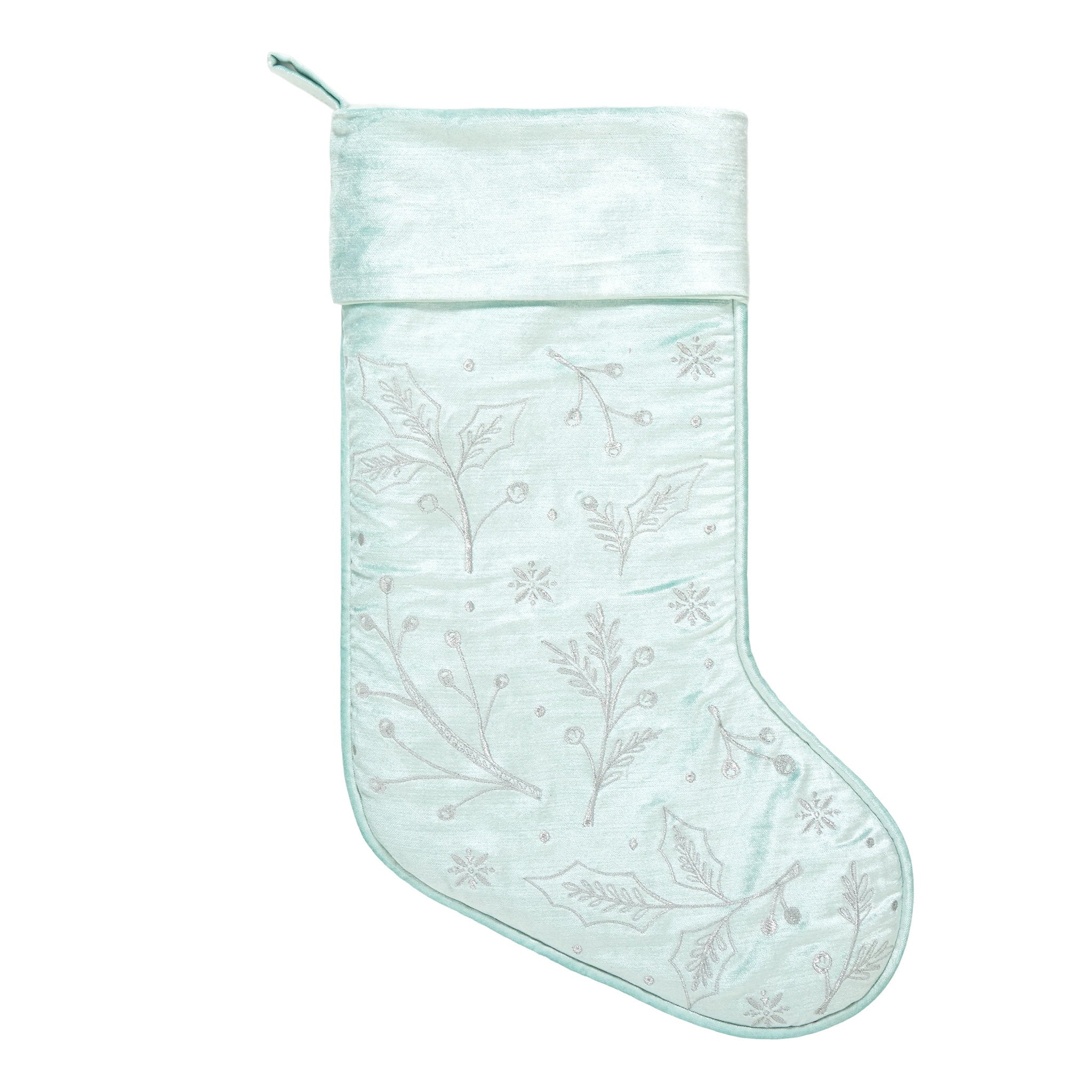 All Over Foliage Embroidered Christmas Stocking, 12x20 inch, front view
