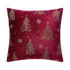 All Over Trees Velvet Embroidered Christmas Throw Pillow, 16x16 inch, front view