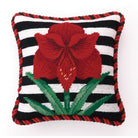 Amaryllis Stripes Needlepoint Christmas Throw Pillow, 10x10 inch, front view