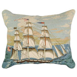 America Tall Ship needlepoint throw pillow with nautical coastal motifs