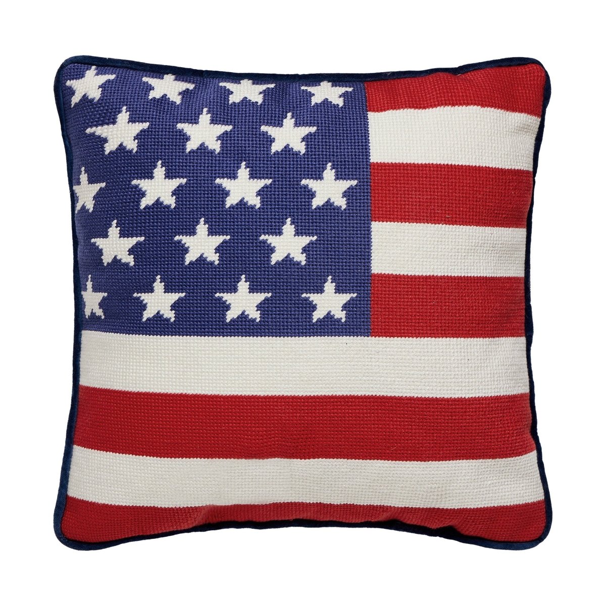 American Flag Embroidered Needlepoint Patriotic Throw Pillow, 14x14 inch, front view