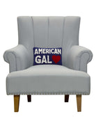 American Gal Hooked Wool Throw Pillow on an armchair, showing the throw pillow at room scale, 8x12 inch