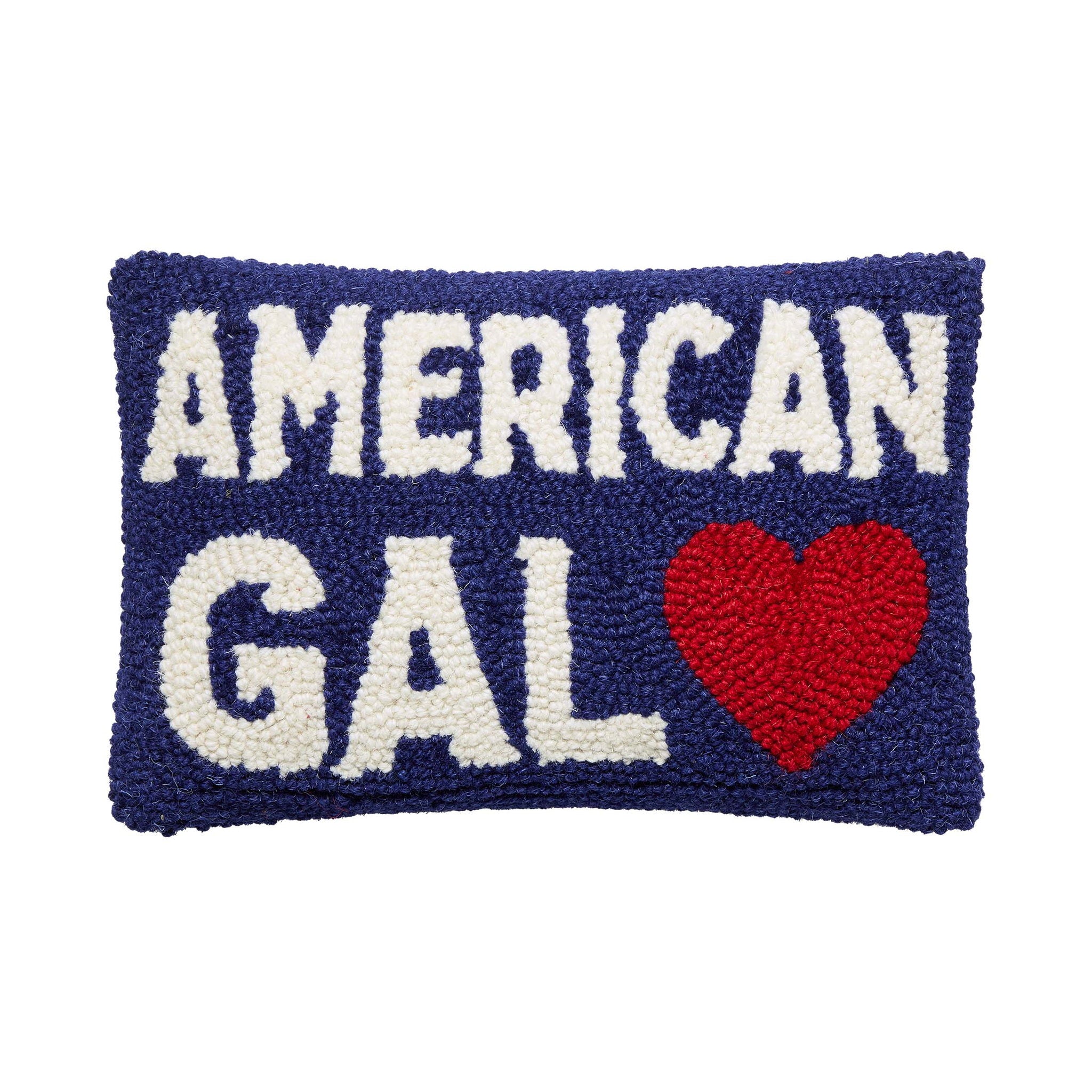 American Gal Hooked Wool Throw Pillow, 8x12 inch, front view
