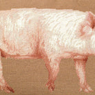 Closeup of American Yorkshire Pig needlepoint throw pillow highlighting hand-stitched wool craftsmanship and fabric detail