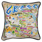Ancient Greece hand-embroidered throw pillow showcasing iconic landmarks