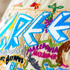 Ancient Greece Embroidered Travel Throw Pillow - close-up detail of hand-embroidered needlepoint stitching