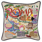Ancient Roma Architectural hand-embroidered throw pillow showcasing iconic landmarks