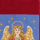 Closeup of Angel Embroidered Needlepoint Christmas Stocking showing stitch texture and craftsmanship detail