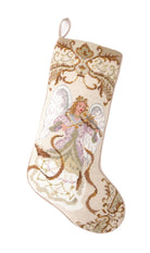 Angel with Violin Wool Needlepoint Christmas Stocking, 11x18 inch, front view