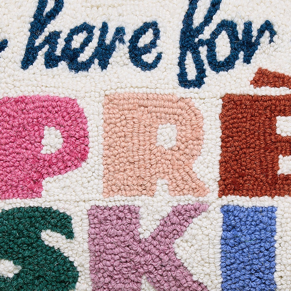 Après Ski Hooked Wool Christmas Throw Pillow, close-up detail