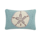 Aqua Ground Sand Dollar Hooked Wool Throw Pillow, 8x12 inch, front view