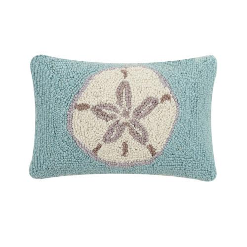 Aqua Ground Sand Dollar Hooked Wool Throw Pillow, 8x12 inch, front view