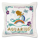 Aquarius Astrology Zodiac hand-embroidered throw pillow showcasing iconic landmarks