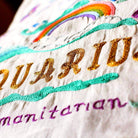 Aquarius Astrology Zodiac Embroidered Throw Pillow - close-up detail of hand-embroidered needlepoint stitching