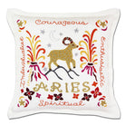 Aries Astrology Zodiac hand-embroidered throw pillow showcasing iconic landmarks