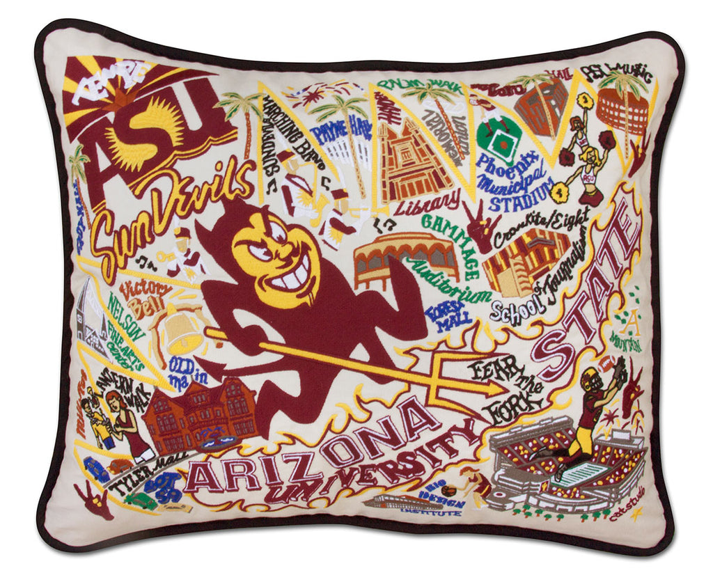 Arizona State ASU Sun Devils embroidered throw pillow with school logo.