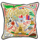 Atlanta, GA Peach City hand-embroidered throw pillow showcasing iconic landmarks