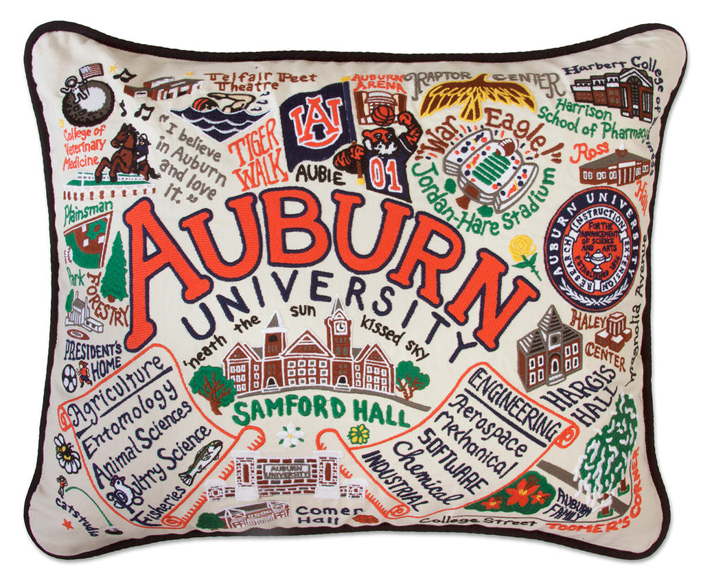 Auburn University AU Tigers embroidered throw pillow with school mascot.
