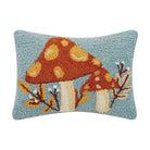 Autumn Mushroom with Leaves Hooked Wool Fall Harvest Throw Pillow, 8x12 inch, front view