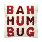 Bah Humbug Hooked Wool Christmas Throw Pillow, 10x10 inch, front view
