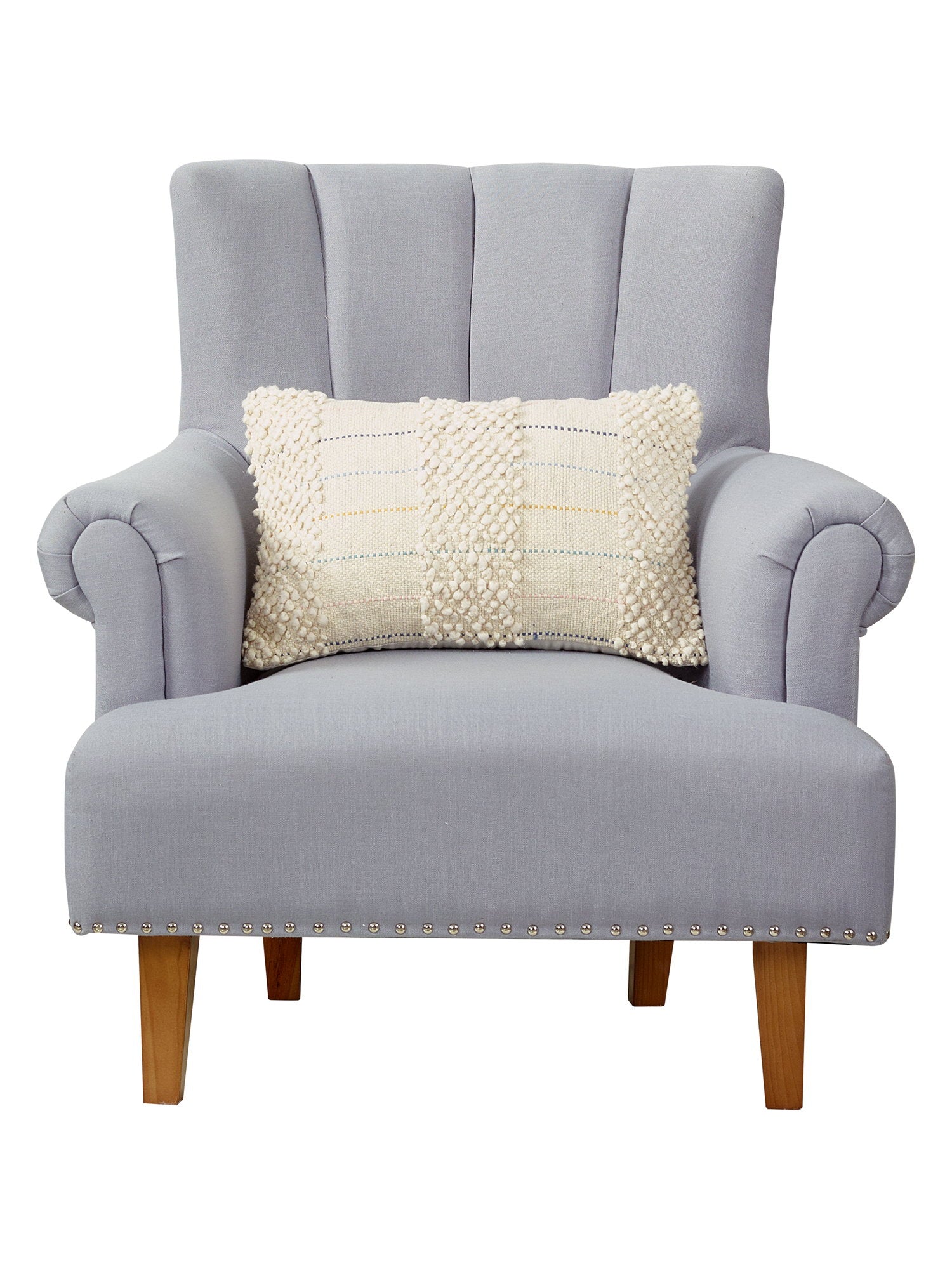 Baubles Embroidered Throw Pillow on an armchair, showing the throw pillow at room scale, 12x20 inch