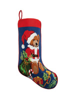 Bear Presents Embroidered Needlepoint Christmas Stocking, 11x18 inch, front view